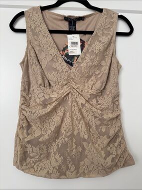 NWT Rampage Beige Lace V-Neck Ruched Camisole